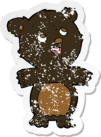 retro distressed sticker of a cartoon happy little black bear png