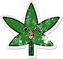 vinheta angustiada de uma folha de maconha de desenho animado bonito png