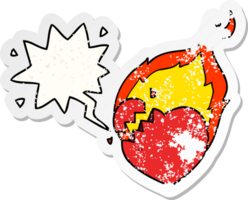 cartone animato fiammeggiante cuore con discorso bolla afflitto afflitto vecchio etichetta png