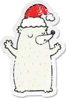 distressed sticker of a cute cartoon christmas bear png