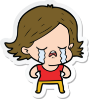 sticker of a cartoon girl crying png