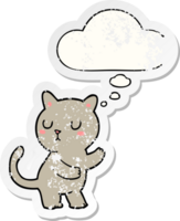 cartoon cat with thought bubble as a distressed worn sticker png