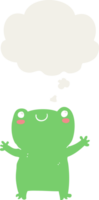 cute cartoon frog with thought bubble in retro style png