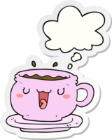 mignonne dessin animé tasse et soucoupe avec pensée bulle comme une imprimé autocollant png