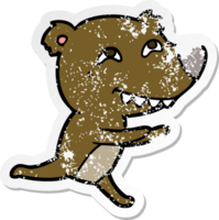 verontruste sticker van een cartoonbeer die rent png