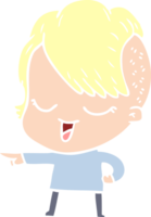 happy flat color style cartoon girl pointing png