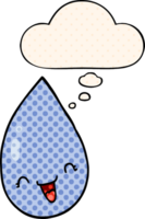 cartoon raindrop with thought bubble in comic book style png