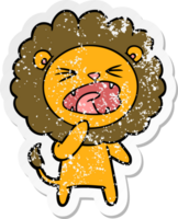 distressed sticker of a cartoon angry lion png