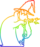 rainbow gradient line drawing of a cartoon wizard png