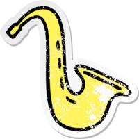 distressed sticker of a cute cartoon musical saxophone png