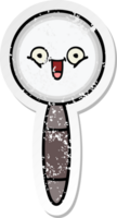 distressed sticker of a cute cartoon magnifying glass png