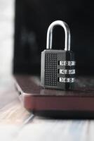 Padlock on laptop. Internet data privacy information security concept photo