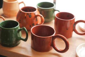 top view of Turkish traditional design ceramic coffee mugs in Old Bazaar photo