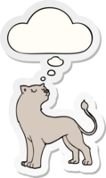 cartone animato leonessa con pensato bolla come un' stampato etichetta png