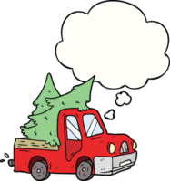 dessin animé ramasser un camion porter des arbres avec pensée bulle png