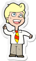 sticker of a cartoon school boy raising hand png