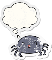 cartoon spider with thought bubble as a distressed worn sticker png