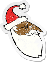 retro distressed sticker of a cartoon santa face png