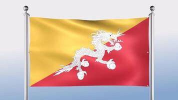 Bhutan Flag Hangs On The Pole On Both Sides video