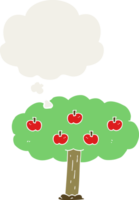 cartoon apple tree with thought bubble in retro style png