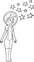 hand drawn black and white cartoon alien space girl png