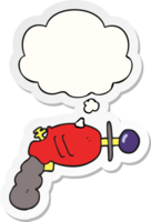 cartoon ray gun with thought bubble as a printed sticker png