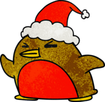 hand drawn christmas textured cartoon of kawaii robin png