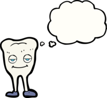 cartoon happy tooth with thought bubble png