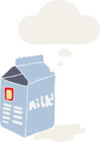 cartoon milk carton with thought bubble in retro style png