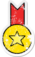 vinheta angustiada de uma medalha de ouro de desenho animado bonito png