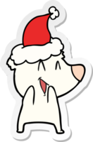 laughing polar bear hand drawn sticker cartoon of a wearing santa hat png