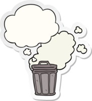 cartoon stinky garbage can with thought bubble as a printed sticker png