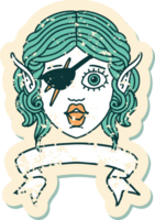 Retro Tattoo Style elf rogue character face with banner png