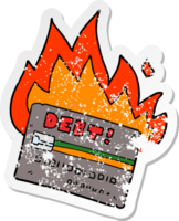 distressed sticker of a burning credit card cartoon png