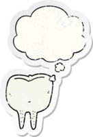 cartoon tooth with thought bubble as a distressed worn sticker png