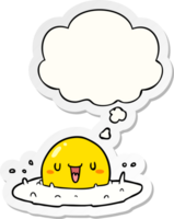 cartoon fried egg with thought bubble as a printed sticker png