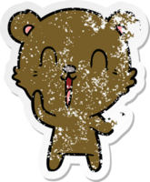 distressed sticker of a happy cartoon bear png