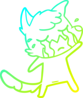 cold gradient line drawing of a crying waving fox cartoon png