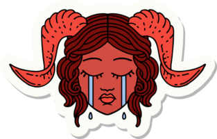 sticker of a crying tiefling character face png