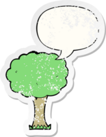 cartone animato albero con discorso bolla afflitto afflitto vecchio etichetta png