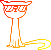 warm gradient line drawing of a cartoon cool cat png