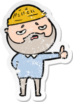 distressed sticker of a cartoon worried man with beard png