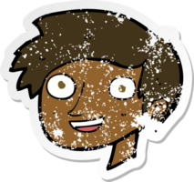 retro distressed sticker of a cartoon happy boy face png