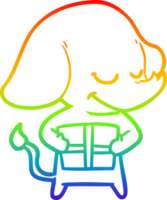 arcobaleno pendenza linea disegno di un' cartone animato sorridente elefante con presente png