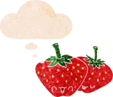 dibujos animados fresas con pensamiento burbuja en grunge afligido retro texturizado estilo png