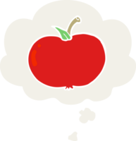 cartoon apple with thought bubble in retro style png