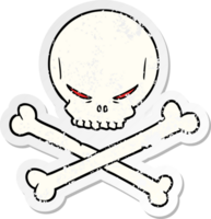 distressed sticker of a cartoon skull and crossbones png