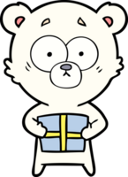 nervous polar bear cartoon with gift png