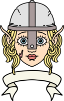 Retro Tattoo Style elf fighter character face with banner png