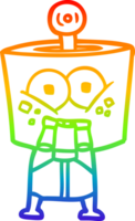 rainbow gradient line drawing of a happy cartoon robot png